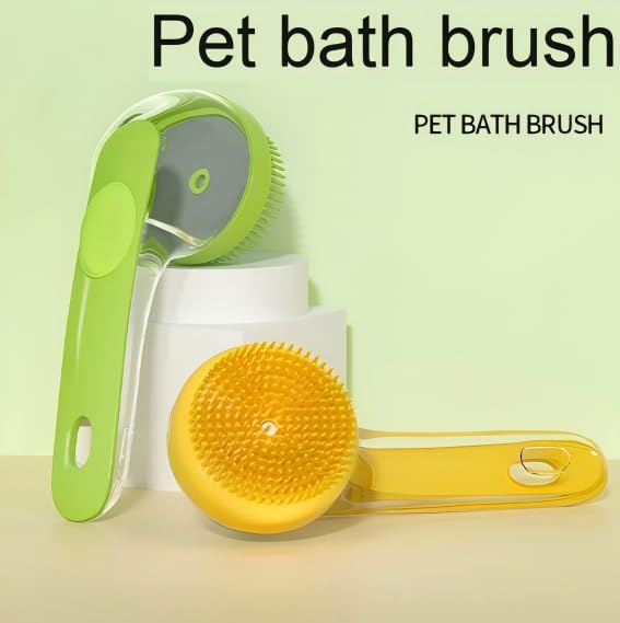 Pet Bath Brush with Shampoo Dispenser, Silicone Bristles, Ergonomic Handle, Green, 3-in-1 Shower Massage Tool for Dogs and Cats (Green) - color: Green