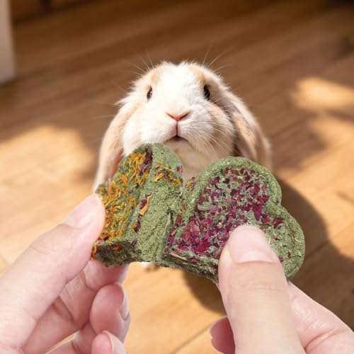 Abizoo Rabbits Chew Toys for Teeth - Natural Herbal Treats with Timothy Hay, Alfalfa, Roses & Calendula for Bunnies, Guinea Pigs, Chinchilla, Hamsters 2Pcs 3.35 inch