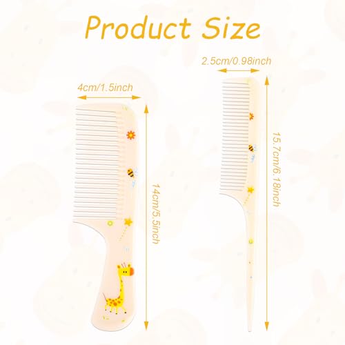 2pcs Baby Hair Comb Set, Yellow Giraffe Mini Fine Tooth & Rat Tail Comb | Cute, Tiny, Small, Plastic, Parting Combs for Toddler Women Girls Kids All Hair Types, Hairbrush Tools Accessories - style: Giraffe