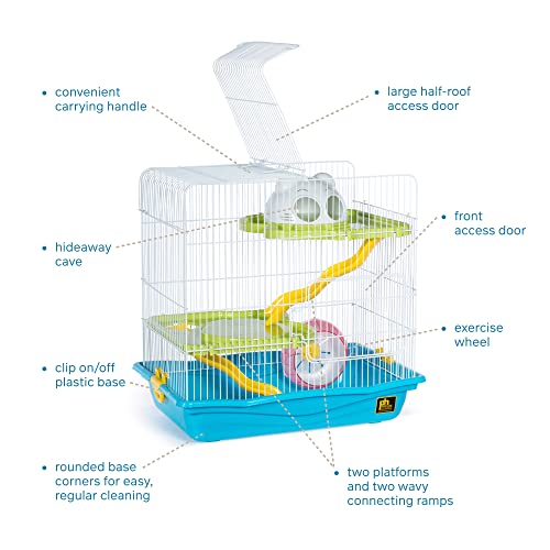 Prevue Pet Products Hamster Medium Haven - Multi-Level Small Animal Cage with Platforms, Ramps, Hideaway & Exercise Wheel, Indoor Habitat for Hamsters, Gerbils & Mice - Blue
