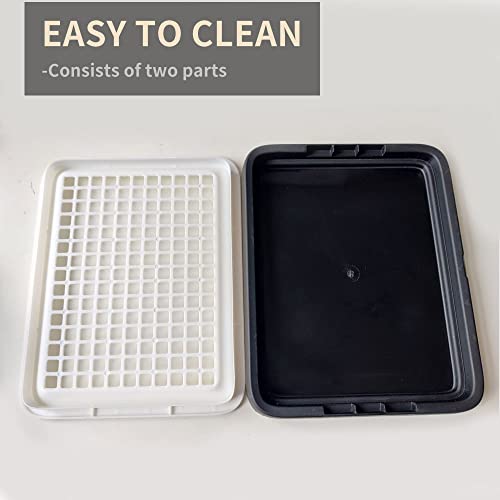 Guinea Pig Litter Box, Small Animal Cage Potty Tray, Detachable Grid Pan | Black-and-white PP litter tray with detachable grid, low entry and side grips for guinea pigs and other small pets