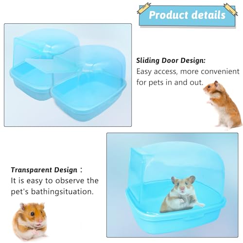 Hamiledyi Hamster Bathtub Dwarf Hamster Bathroom Sand Bath Container Chinchilla Sauna Room Plastic Sand Bath Box House for Gerbils Hedgehog Mice or Other Small Pets Animals(Blue,Large Size)