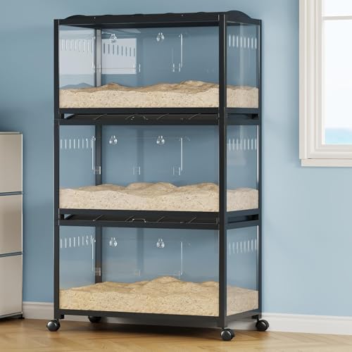 Hamster Cage,Metal Large Rat Cage Stackable with Top Access,Ventilated Pet Mouse Cages with Front Door,Portable Hamster House for Rats, Guinea Pigs,38x18.5x20.5in - color: black