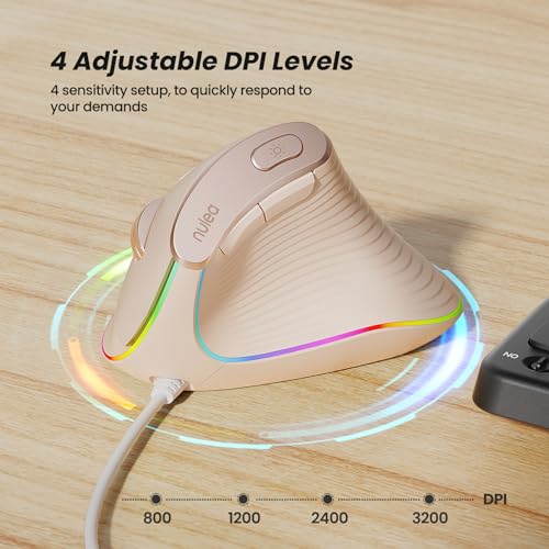 Nulea M504 Wired Vertical Mouse, USB Ergonomic Optical Mouse with 4 Adjustable DPI, 11 RGB Backlight Modes, Compatible for Laptop, PC, Desktop, Mac, Pink - color: D-Pink