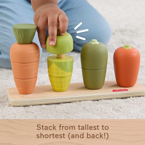 Fisher-Price Wood Toddler Toy Veggie Stacker, Tiny Garden Wooden Sorting & Stacking Activity for Preschool Kids Ages 18+ Months - style: Veggies