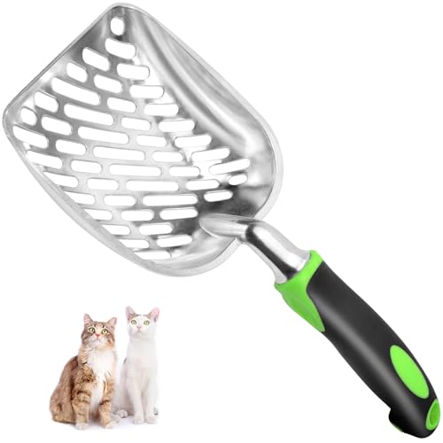 Cat Litter Scoop-Metal Cat Scooper-Long Handle Scoop,Cat Scooper-Poop Sifting-Mesh Shovel-Suitable for Cat Litter Box(Green)-Christmas - color: Green, size: L