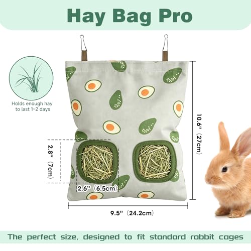 Rabbit Hay Bag 2 Pack - 2 Holes Hanging Bunny Hay Feeder Holder with Metal Hooks, Oxford Cloth Guinea Pig Feeding Bag Storage for Chinchillas Hamsters and Small Animals (Blue Gray) - color: Blue Gray