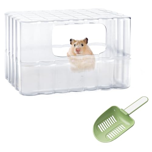 mini&moe Hamster Sand Bath Container - Small Animal Bathroom Shower Room & Corner Digging Box Toilet with Cleaning Scoop Rat Dust Bath House for Guinea Pig, Hedgehog, Squirrel - color: White