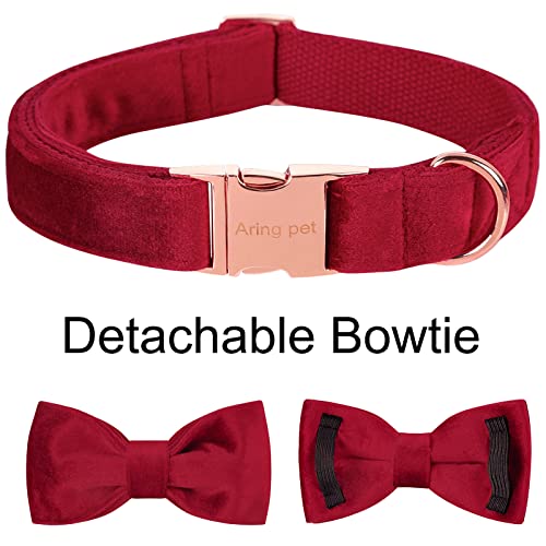 ARING PET Velvet Dog Collar-Soft Bowtie Dog Collars with Metal Buckle, Cute&Comfortable Christmas Red Dog Collar with Bow for Small Medium Large Dogs - color: B-Christmas Red, size: X-Small (Pack of 1)