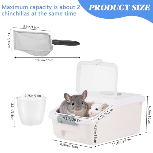Large Chinchilla Sand Bath Container Kit Plastic Chinchilla Dust Bath Tub with Sand Cup and Sand Shovel Large Opening Clear Hamster Shower Room for Hedgehog Guinea Pig Squirrel Small Animals