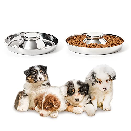 2 Pack Stainless Steel Puppy Bowls, Dog Feeding Bowl | Mush Feeder for Litters, Shallow Weaning for Food and Water, Multiple Dishes - size: M-11.8in/5¼ cups