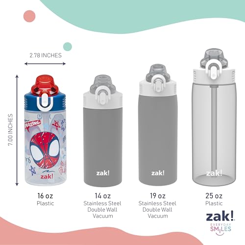 Zak Designs Marvel Spider-Man Sage 16oz Leak-Proof Straw Kids Water Bottle | BPA Free Durable Plastic, Cupholder Friendly, Dishwasher Safe, Easy to Clean, Lid Lock, Handle, For School, Home, Travel - color: Spidey and His Amazing Friends