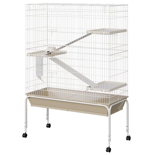 Garvee Ferret Cage, 55" h Large Ferret Nation Cage with 3 Removable Ramps,Food Bowl, Water Bottle, Metal Small Animal Cages on Wheels for Chinchillas, Guinea Pigs, Rabbit, Sugar - size: 55" H