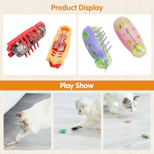 XCZAP Cat Electric Toy Bug – Automatic Rolling Interactive Cat Toy (2-Pack)(PC-Green Red) - color: PC-Green Red