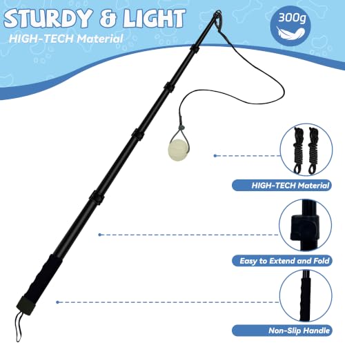 Flirt Pole for Dogs, Interactive Toys Tug-of-war for Dogs, Five-Section Retractable Adjustable Length, Chase Toys with Rope Chewing Sticks, for Outdoor Exercise & Training - size: 59Inch Pole-Black