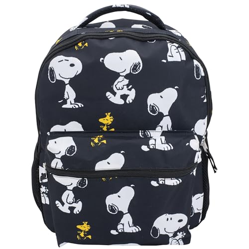 AI ACCESSORY INNOVATIONS Peanuts 16” Backpack With Front Pocket for Girls & Boys, Allover Print Bookbag Featuring Snoopy & Woodstock, Black - color: Black