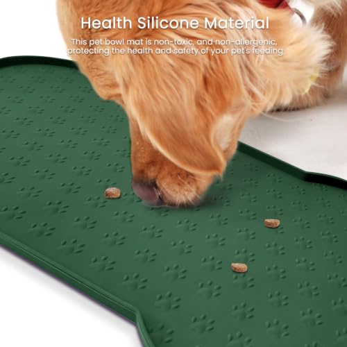 PWTAA Dog Food Mat Anti-Slip Silicone Dog Bowl Mat Thicker Pet Placemat Waterproof Cat Feeder Pad with Raised Edge Puppy Kitten Feeding Mats Suitable Small Medium-Sized Dogs Cats Eating Tray - 2PCS - color: Hunter Green, size: 19.4" x 9.8"-2PCS