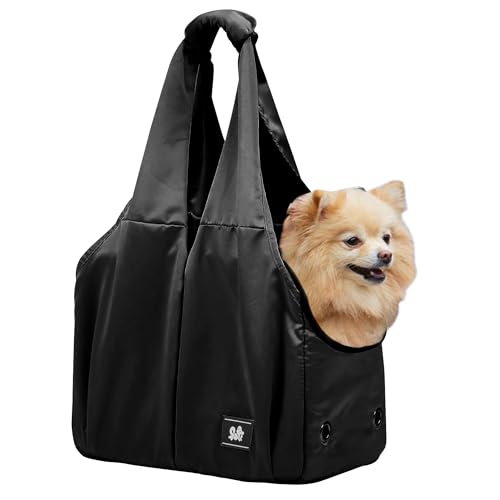 Small Dog Purse Carrier for Puppy Cats Yorkie Chihuahua,Up to 15lbs | Soft-Sided Pet Tote Bag with 4 Large Pockets, Lightweight, Foldable, for Travel Outings Vet (15.4"L×7.9"W×11.8"H, Black) - color: Black