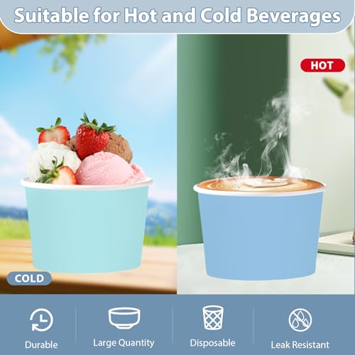 120Pcs 12oz Dusty Blue Ice Cream Cups for Hot or Cold Food | Gradient Blue Dessert Bowls Disposable Summer Ocean Large Snack Cups for Birthday Wedding Pool Bridal Baby Shower Party Favor - style: Blue Gradient Cup