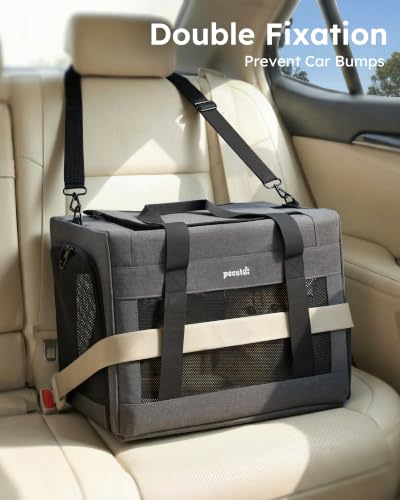 Pecute Cat Carrier, Portable Travel Dog Carrier with Stable Structure, Grey | Larger Space, 360° Ventilation & Comfort, Escape-Proof, for Travel / Car Trips / Vet Visits, Fits Cats up to 11 lbs - color: Grey