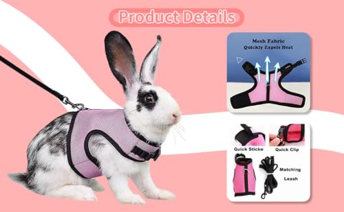Rabbit Harness and Leash Set Bunny Clothes Guinea Pig Mesh Vest Blue L | Bunny Leash Rabbit Harness Set Adjustable Clothes Escape Proof Walking Small Animal Pets Rat Squirrel Ferret Harness L - color: Blue, size: L Chest 7.8-11.8",For Adult Rabbits