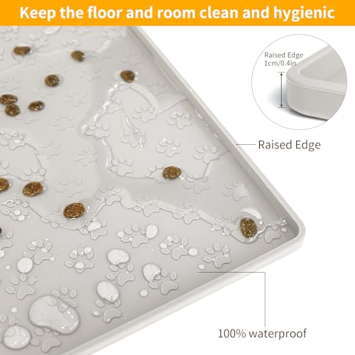 Ptlom Dog Food Mat Anti-Slip Bowl Mats for Food and Water, Waterproof Silicone Pet Placemat with High Raised Edges, Non-Slip Puppy Feeding Tray for Small, Medium Large Cats Dogs, Cream, 11.8"x11.8" - color: Cream, size: 11.8"L x 11.8"W