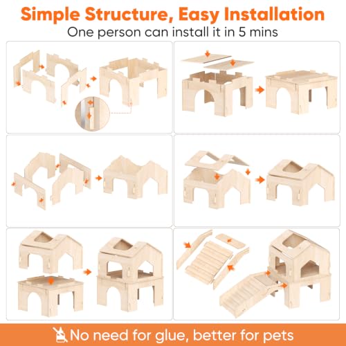 Bunny House, Rabbit Bunny Hideout & Castle with Ramp & Lookout Hut | Long‑Lasting Material, Multi‑Level Fun Zone, Spacious & Multi‑Pet Friendly, Extra‑Wide Ramp, Easy Assembly & Portable - size: Style 3: 30.7 x 15.95 x 21.5 inches