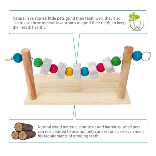 Hamster Wood Ledge Platform with Lava Stone Chew Block, Cage Rest Shelf Climbing Toy for Dwarf Hamsters, Sugar Gliders, Parakeets - style: Style A