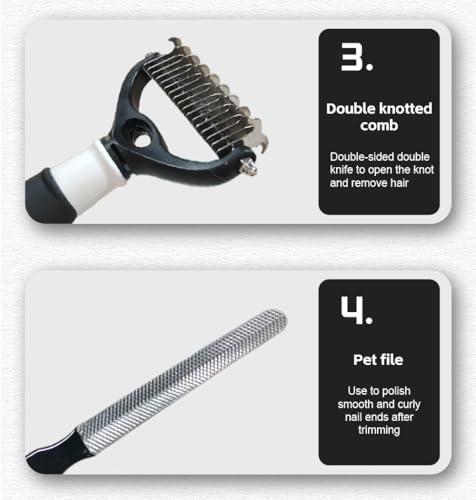 6-in-1 Pet Grooming Kit with Self Cleaning Slicker Brush, Double-Sided Dematting Undercoat Rake, Metal Grooming Comb, Dog & Cat Nail Clippers, Shedding Tool for Dogs, Cats & Rabbits