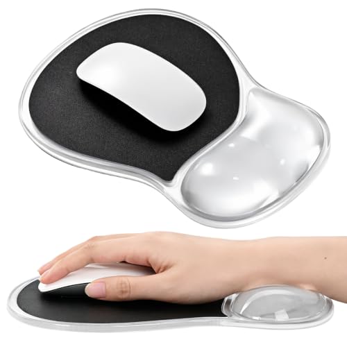 EooCoo Ergonomic Waterproof Mouse Pad with Gel Wrist Rest Support | Middle Concave Design for Natural Wrist Alignment, Non-Slip Base Mousepad, Carpal Tunnel Relief, Office Desk Accessories - color: Transparent Black