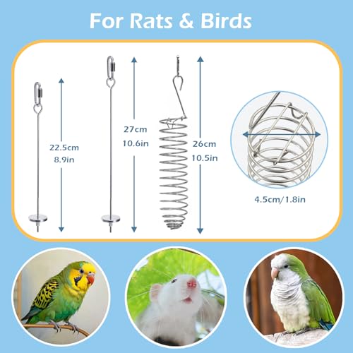 3Pcs 304 Stainless Steel Rat Foraging Feeders,1pc M Wooden Rat Climbing Toys,Hanging Rodent Cage Accessories,Fit Rats Mice Parakeet