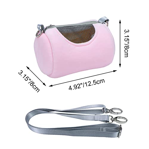Litewoo Hamster Travel Carrier Portable Bag with Adjustable Strap, Pink, M | Warm velvet fabric, side mesh design, foldable storage, pouch for small animal/sugar glider/rat/squirrel - color: Pink, size: Small