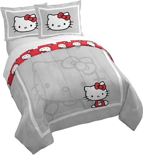 Jay Franco Duvet Cover Set – 3 Piece Super Soft Bedding with Sham Pillowcase, Cover ONLY Comforter Not Included, Grey - Hello Kitty, Queen - color: Grey - Hello Kitty, size: Queen