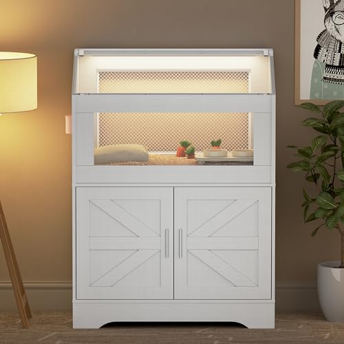 PAKASEPT Hamster Cage, Small Animal Cages with Storage Cabinet, Visual and Ventilated Large Habitats Hamster House for Rat, Guinea Pig, Hedgehog, Gerbil, White