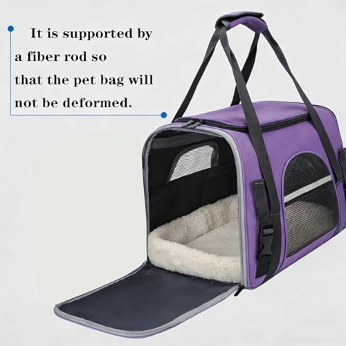 Cat Carrier Bag, Airline Approved Soft Carrier for Cats & Small Dogs | Airline approved pet carrier for pets under 15lb, breathable mesh with privacy cover, lightweight, foldable & washable - color: Purple