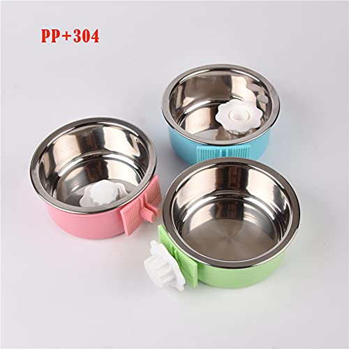 Crate Dog Bowl,Removable Stainless Steel Water Food Feeder Bowls Crate Coop Cup,Pet Cage Bowls with Bolt Holder for Cat, Puppy, Birds, Rats, Rabbits Small Animals ((Blue+Green+Pink) Round, Samll) - color: (Blue+Green+Pink) Round, size: Small