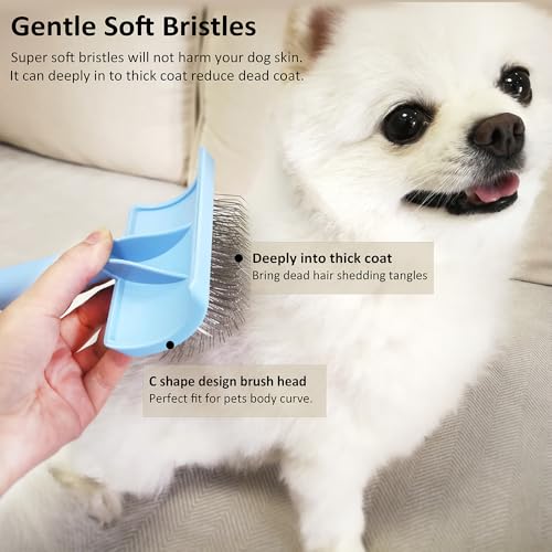 Slicker Dog Brush for Poodles,Doodle Brush,Fluff Shedding Fast. | Long Soft Gentle Pin,Curved Slicker Brush,Grooming Thick Long Curly Haired Dogs Cats,Fluffy Deshedding Reduce Tangles.25mm - color: blue