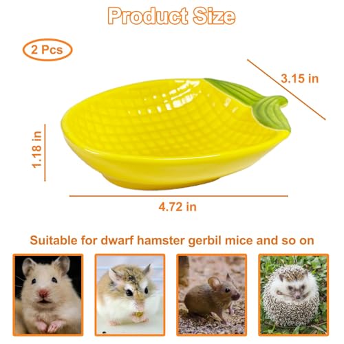 2PCS Hamster Bowl, Hamster Food Dish Ceramic Food Water Feeding Bowl Small Animal Bowls for Gerbil Rat Mice Hedgehog (Corn)