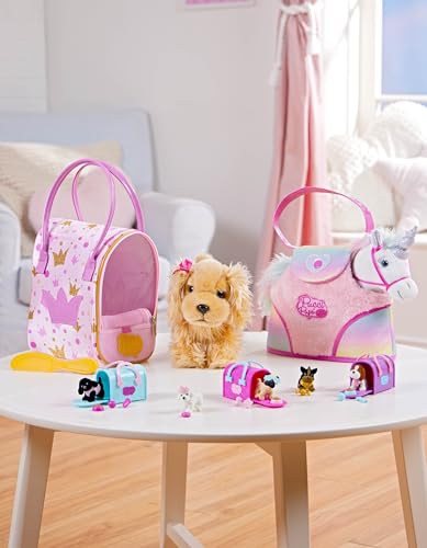 Pucci Pals Rainbow Bag & Sparkly Unicorn Plush Pet with Carrier | Rainbow Bag & Sparkly Unicorn 6-piece set with carrier bag, pet care accessories, and plush take-along play, 2+ Years - style: Unicorn - Pink Bag