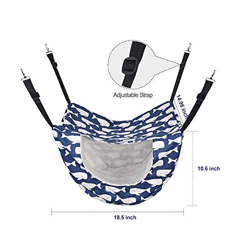 Petmolico Cat Hammock for Indoor Cats, 2 Tier Hanging Cat Cage Hammock with Soft Fleece Pet Bed for Kitten Raccoon Ferrets Gerbils, Blue Whale
