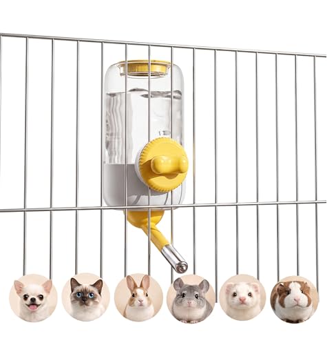 30oz Ball-Tip Hanging Water Bottle for Small Animal Cage Yellow | Visible Water Level， Controlled Drinking Flow， Helps Keep Bedding Drier， External Mount Saves Cage Space - color: Yellow