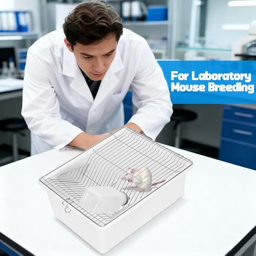 2-Pack Lab Mouse Rat Rodent Cage, PP High Temperature High Pressure with 250 ML Silicone Water Bottle Aluminum Food Retaining Plate for 5-6 Mice or 1-2 Rats (12.59"x8.46"x6.69")