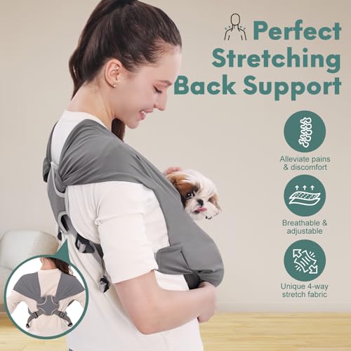 Supet Dog Sling Carrier for Small Pet, Adjustable Hands Free Front Backpack | Reduces Back & Neck Pain, Anti-Anxiety Chest Pouch, Soft Breathable Fabric, Fit Small Dogs, Cats, Puppy, Grey Regular 0-9Lbs - color: Grey, size: Regular