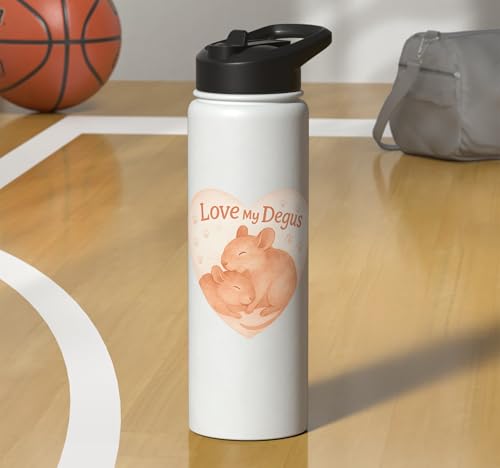 Love My Degus Heart Degu Lover Stainless Steel Insulated Water Bottle - color: White