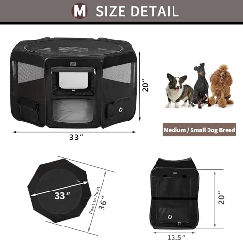 DONORO Dog Playpen Portable Pet Play Pens for Small Dog/Cat/Rabbit/Chicks, Cat Playpen Indoor/Outdoor with Carring Case, Removable Zipper Top and Bottom (Black, Medium (36"x36"x20"), 8) - color: Black, size: Medium (36"x36"x20")