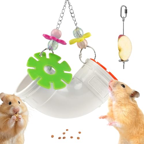 Rat Enrichment Toys, Hanging Foraging Puzzle Slow Feeder for Various Treats, Wide Opening Feeder Rat Cage Accessory for Rats, Mice or Parakeets, Includes Chew Tube