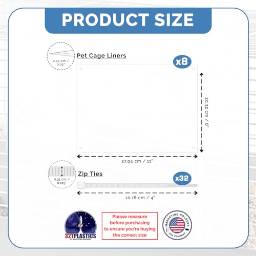 8 Pack Pet Cage Liner 8" x 11" with Holes Zip Ties Urine Guard Flexible and Pliable See Through Clear Acrylic Sheet Side Lining Habitat Siding Tiles Protection Cage Edge Liners by Marketing Holders - size: 8” x 11” 8 Pack