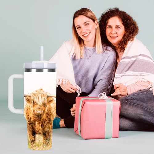 momocici 40oz Highland Cows Tumbler with Handle Gifts for Women.Highland Cow Lover Cups Tumbler Gifts for Women.40 oz Birthday Christmas Highland Cow Cup Tumblers for Highland Cows Lover. - style: Highland Cow & HEART