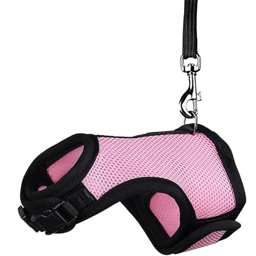Rabbit Harness and Leash Escape Proof Soft Bunny Harnesses Mesh Vest Pink L | Adjustable Buckle for Ferret Guinea Pig Hamster Squirrel Rat Walking Small Animal Pets - color: Pink, size: L(Neck:6"-7.5" Chest:7.8"-11.8")