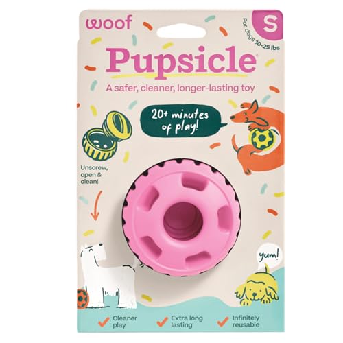 WOOF Pupsicle Interactive Dog Ball Toy for Dogs Small 10-25 lbs - Pink | Long-lasting enrichment toy for small dogs, easy-fill design, low-mess play, made of natural rubber, easy to clean - color: Pink, size: Small
